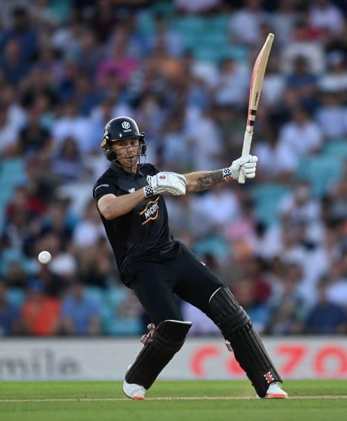 Phil Salt of Manchester Originals bats during the Hundred match between Oval Invincibles and Manchester Originals at The Kia Oval on July 22, 2021 in...