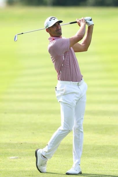 Alvaro Quiros of Spain during Day One of the Cazoo Open supported by Gareth Bale at Celtic Manor Resort on July 22, 2021 in Newport, Wales.
