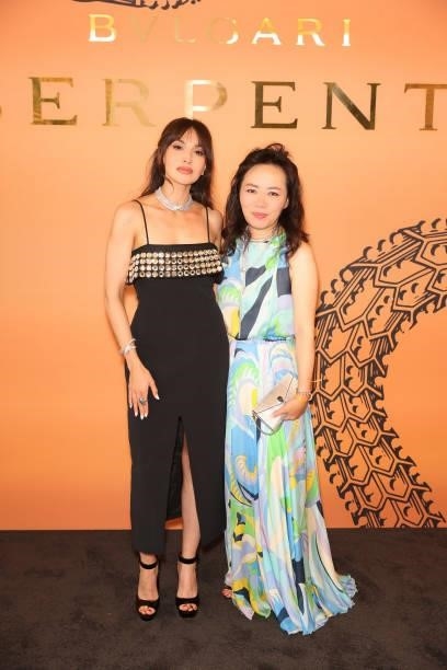 Zara Martin and Joyce Weng attend the Bulgari Serpenti Metamorphosis party at The Serpentine Gallery on July 22, 2021 in London, England.