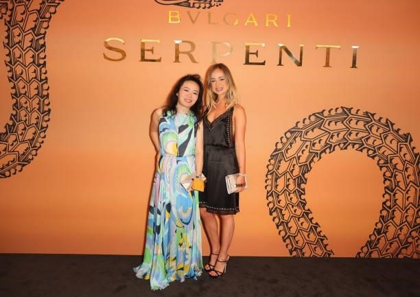Joyce Weng and Lady Amelia Windsor attend the Bulgari Serpenti Metamorphosis party at The Serpentine Gallery on July 22, 2021 in London, England.