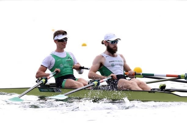 Fintan McCarthy and Paul O'Donovan of Team Ireland Lightweight Men's Double Sculls train prior to competition on Day 0 of the Tokyo 2020 Olympic...