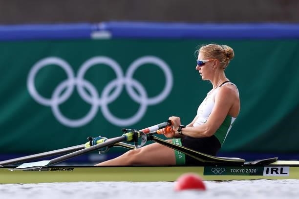 Sanita Puspure of Team Ireland Women's Single Sculls trains prior to competition on Day 0 of the Tokyo 2020 Olympic Games at Sea Forest Waterway on...
