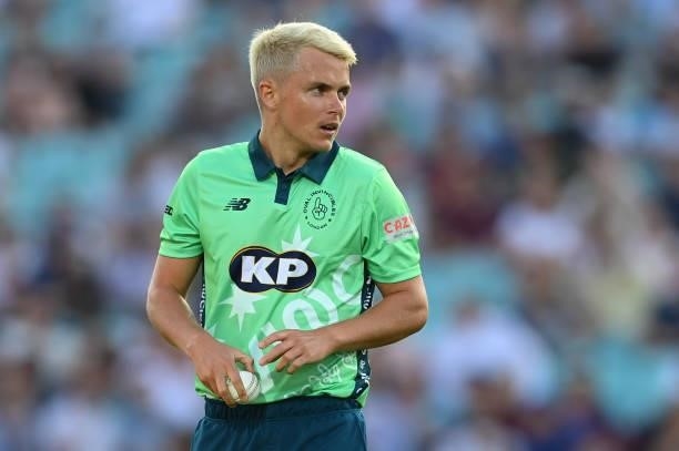 Sam Curran of Oval Invincibles prepares to bowl during the Hundred match between Oval Invincibles and Manchester Originals at The Kia Oval on July...