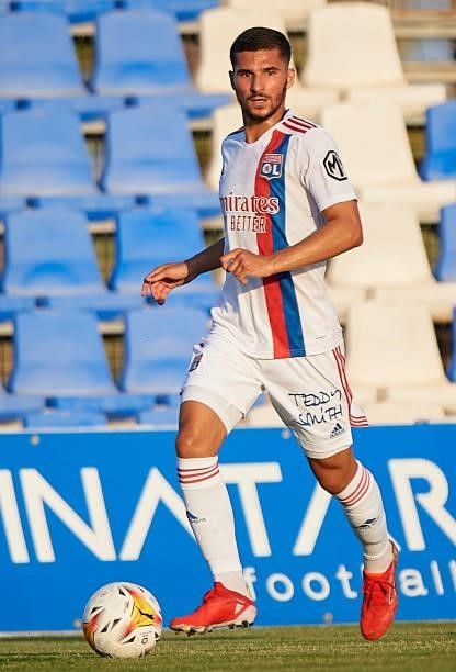 Houssem Aouar of Olympique Lyonnais in action during a Pre-Season friendly match between Olympique Lyonnais and Villarreal CF at Pinatar Arena on...