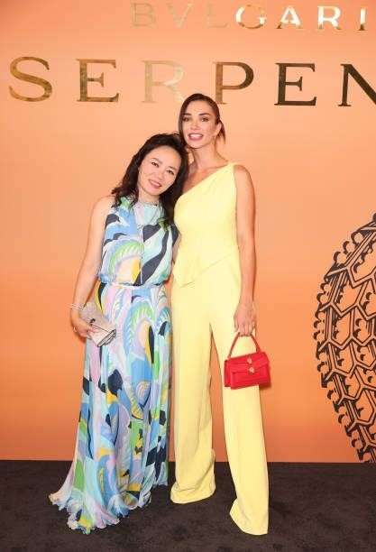 Joyce Weng and Amy Jackson attend the Bulgari Serpenti Metamorphosis party at The Serpentine Gallery on July 22, 2021 in London, England.