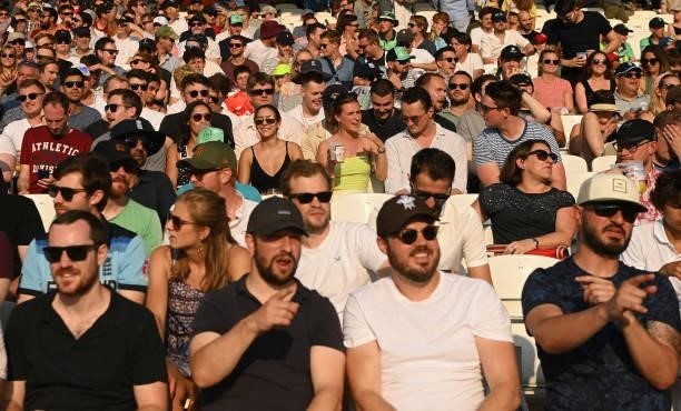 Spectators during the Hundred match between Oval Invincibles and Manchester Originals at The Kia Oval on July 22, 2021 in London, England.
