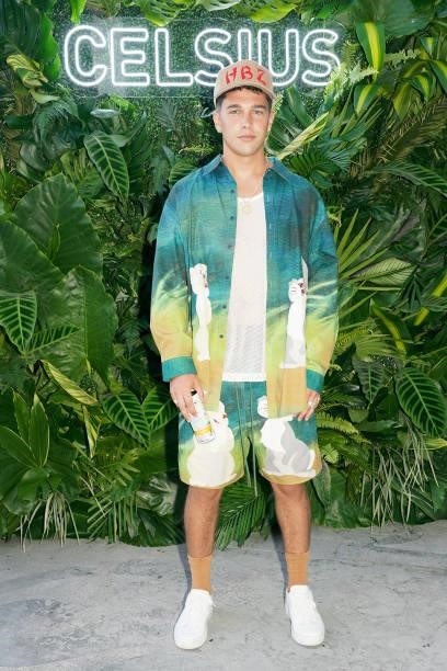 Austin Mahone attends the CELSIUS Tropical Vibe Flavor Launch VIP Event At Baia Beach Club, Miami Beach. At Mondrian South Beach on July 22, 2021 in...