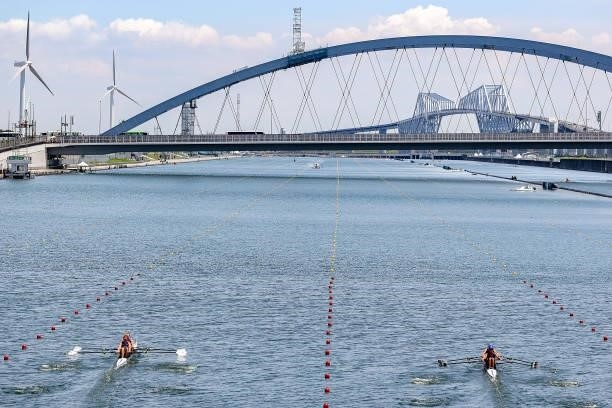 General view of the Women’s Double Sculls Heat 2 on Day 0 of the Tokyo 2020 Olympic Games at Sea Forest Waterway on July 23, 2021 in Tokyo, Japan.