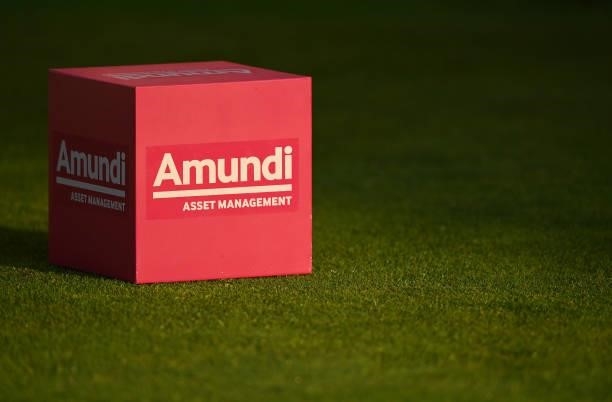 General view of signage during day two of the The Amundi Evian Championship at Evian Resort Golf Club on July 23, 2021 in Evian-les-Bains, France.