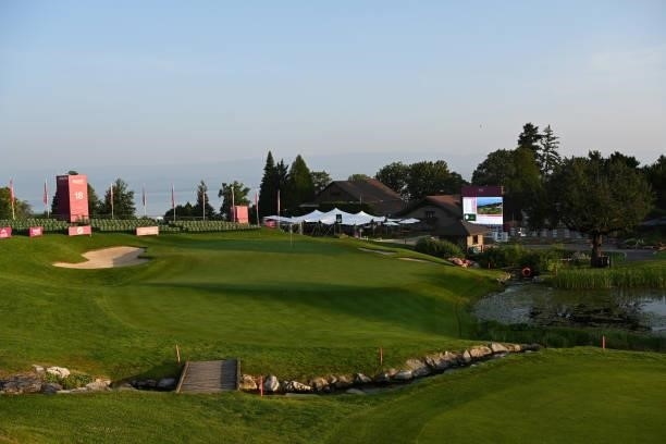 General view of the 18th green during day two of the The Amundi Evian Championship at Evian Resort Golf Club on July 23, 2021 in Evian-les-Bains,...