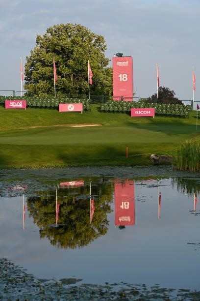 General view of the 18th green during day two of the The Amundi Evian Championship at Evian Resort Golf Club on July 23, 2021 in Evian-les-Bains,...