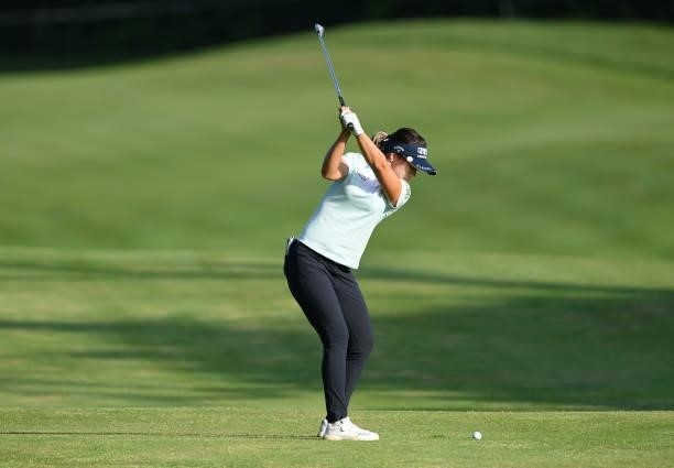 Jeongeun Lee6 of South Korea plays their second shot on the 10th hole during day two of the The Amundi Evian Championship at Evian Resort Golf Club...