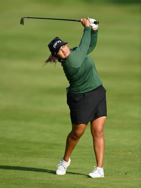 Lizette Salas of The United States plays a shot on the 11th hole during day two of the The Amundi Evian Championship at Evian Resort Golf Club on...