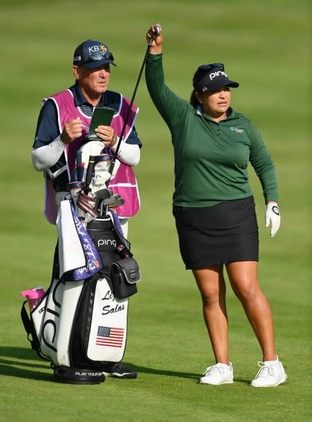 Lizette Salas of The United States selects a club on the 11th hole during day two of the The Amundi Evian Championship at Evian Resort Golf Club on...