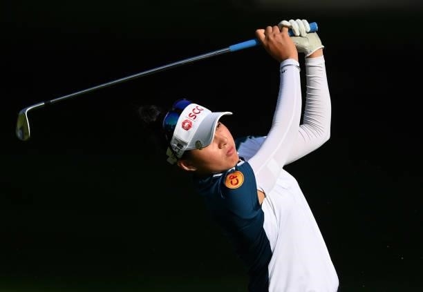 Atthaya Thitikul of Thailand during day two of the The Amundi Evian Championship at Evian Resort Golf Club on July 23, 2021 in Evian-les-Bains,...
