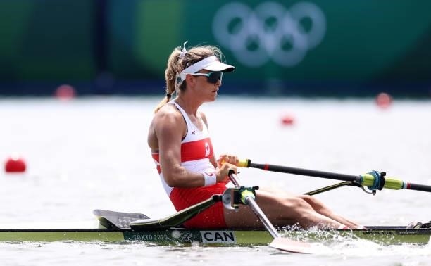 Carling Zeeman of Team Canada in action during the Women’s Single Sculls Heat 5 on Day 0 of during the Tokyo 2020 Olympic Games at Sea Forest...