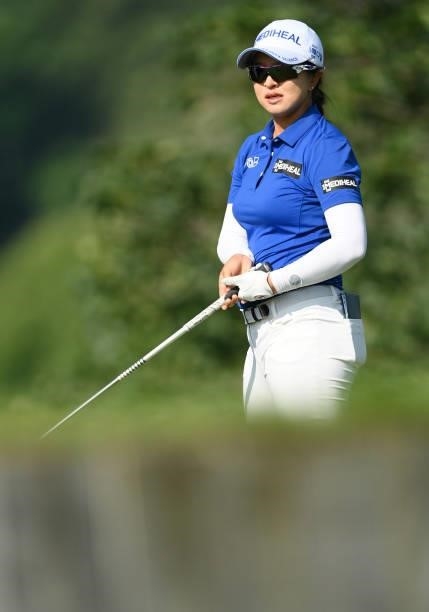 Sei Young Kim of South Korea plays a shot on the 15th hole during day two of the The Amundi Evian Championship at Evian Resort Golf Club on July 23,...