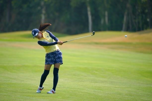 Kotone Hori of Japan hits her second shot on the 4th hole during the second round of Daito Kentaku eHeyanet Ladies at Takino Country Club on July 23,...