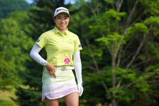 Rieru Shibusawa of Japan smiles on the 2nd hole during the second round of Daito Kentaku eHeyanet Ladies at Takino Country Club on July 23, 2021 in...