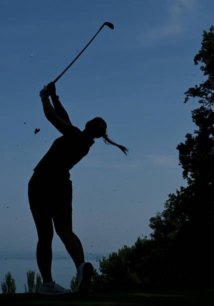 Emily Kristine Pedersen of Denmark tees off on the 2nd hole during day two of the The Amundi Evian Championship at Evian Resort Golf Club on July 23,...