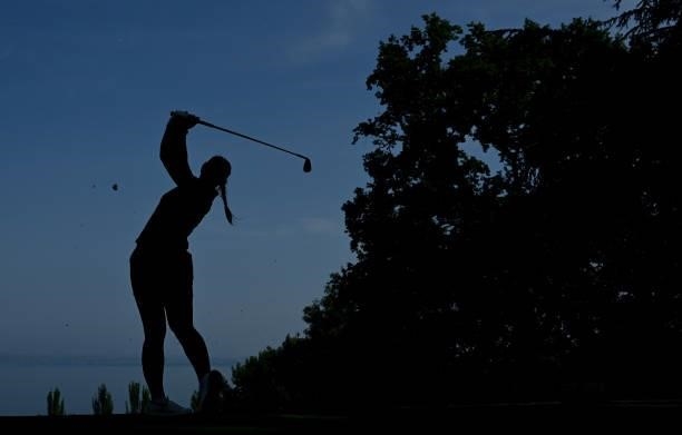 Emily Kristine Pedersen of Denmark tees off on the 2nd hole during day two of the The Amundi Evian Championship at Evian Resort Golf Club on July 23,...
