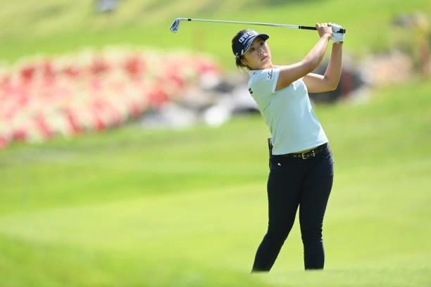 Jeongeun Lee6 of South Korea plays a shot on the 4th hole during day two of the The Amundi Evian Championship at Evian Resort Golf Club on July 23,...