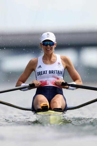 Victoria Thornley of Team Great Britain competes during the Women’s Single Sculls Heat 4 during the Tokyo 2020 Olympic Games at Sea Forest Waterway...