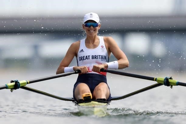 Victoria Thornley of Team Great Britain competes during the Women’s Single Sculls Heat 4 during the Tokyo 2020 Olympic Games at Sea Forest Waterway...