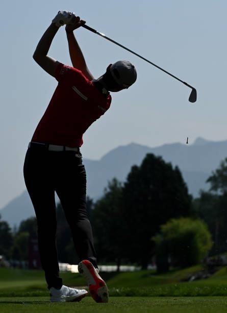 Sung Hyun Park of South Korea tees off on the 5th hole during day two of the The Amundi Evian Championship at Evian Resort Golf Club on July 23, 2021...