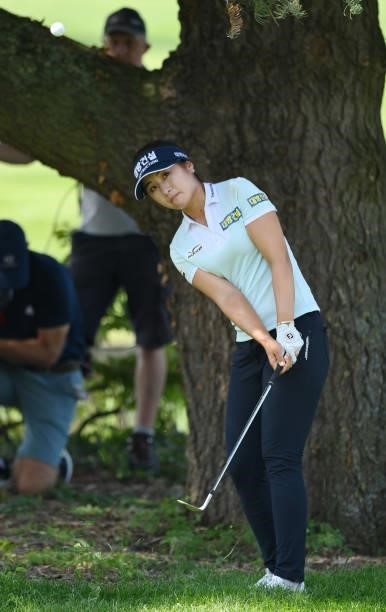 Jeongeun Lee6 of South Korea plays a shot on the 5th hole during day two of the The Amundi Evian Championship at Evian Resort Golf Club on July 23,...