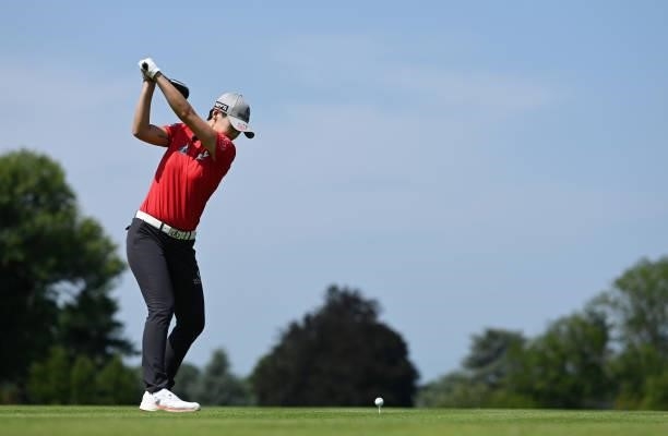 Sung Hyun Park of South Korea tees off on the 6th hole during day two of the The Amundi Evian Championship at Evian Resort Golf Club on July 23, 2021...