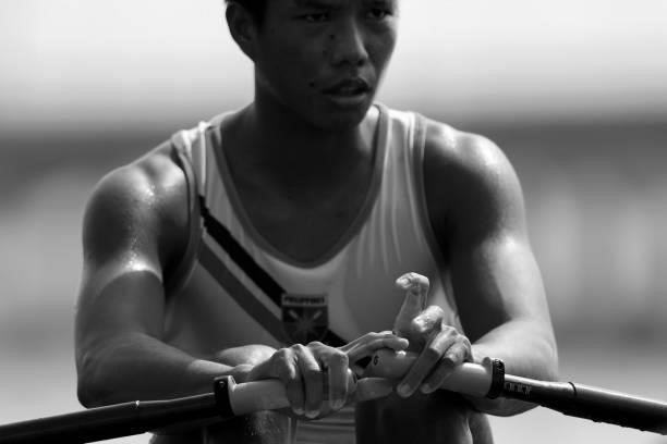 Cris Nievarez of Team Philippines prepares to compete during the Men’s Single Sculls Heat 5 during the Tokyo 2020 Olympic Games at Sea Forest...