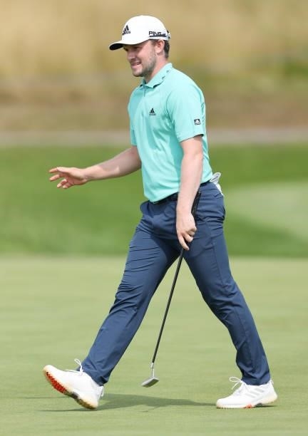 Connor Syme of Scotland putts on the 3rd green during Day Two of the Cazoo Open supported by Gareth Bale at Celtic Manor Resort on July 23, 2021 in...