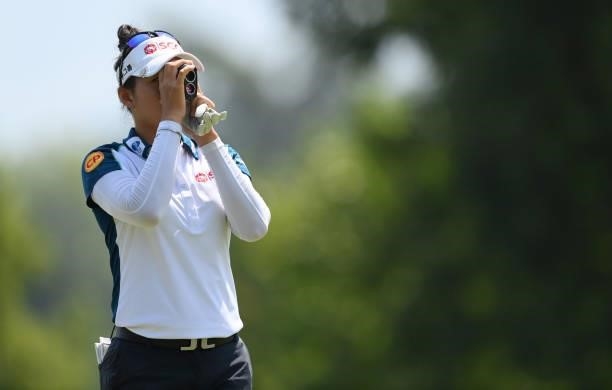 Atthaya Thitikul of Thailand looks on on the 6th hole during day two of the The Amundi Evian Championship at Evian Resort Golf Club on July 23, 2021...