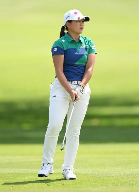 Tsubasa Kajitani of Japan looks on on the 6th hole during day two of the The Amundi Evian Championship at Evian Resort Golf Club on July 23, 2021 in...