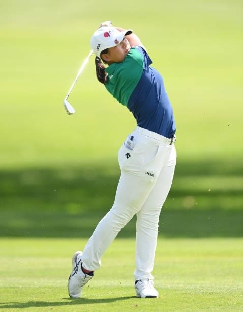 Tsubasa Kajitani of Japan plays a shot on the 6th hole during day two of the The Amundi Evian Championship at Evian Resort Golf Club on July 23, 2021...