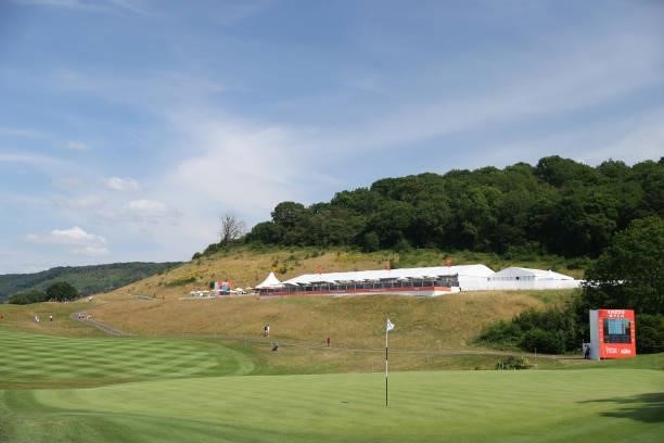 General view of the 18th green during Day Two of the Cazoo Open supported by Gareth Bale at Celtic Manor Resort on July 23, 2021 in Newport, Wales.