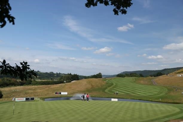 Alexander Levy of France putts on the 18th green during Day Two of the Cazoo Open supported by Gareth Bale at Celtic Manor Resort on July 23, 2021 in...