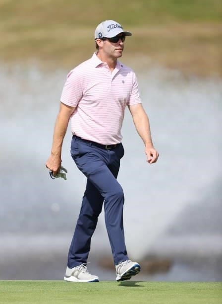 Bradley Dredge of Wales walks onto the 18th green during Day Two of the Cazoo Open supported by Gareth Bale at Celtic Manor Resort on July 23, 2021...