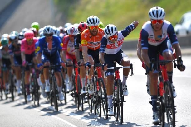 Quinn Simmons of United States Orange Leader Jersey & Gianluca Brambilla of Italy and Team Trek - Segafredo during the 42nd Tour de Wallonie 2021,...