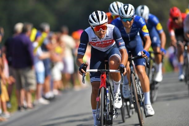 Gianluca Brambilla of Italy and Team Trek - Segafredo attacks during the 42nd Tour de Wallonie 2021, Stage 4 206km stage from Neufchâteau to Fleurus...