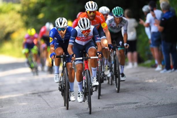 Gianluca Brambilla of Italy and Team Trek - Segafredo attacks during the 42nd Tour de Wallonie 2021, Stage 4 206km stage from Neufchâteau to Fleurus...