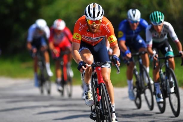 Quinn Simmons of United States and Team Trek - Segafredo Orange Leader Jersey during the 42nd Tour de Wallonie 2021, Stage 4 206km stage from...