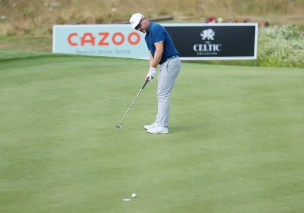 Mikko Korhonen of Finland putts on the 18th green during Day Two of the Cazoo Open supported by Gareth Bale at Celtic Manor Resort on July 23, 2021...