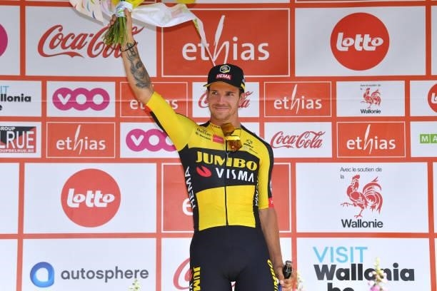 Dylan Groenewegen of Netherlands and Team Jumbo - Visma celebrates at podium during the 42nd Tour de Wallonie 2021, Stage 4 206km stage from...