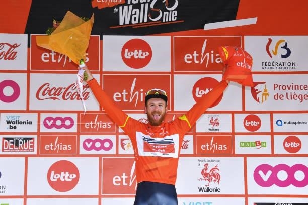 Quinn Simmons of United States and Team Trek - Segafredo Orange Leader Jersey celebrates at podium during the 42nd Tour de Wallonie 2021, Stage 4...