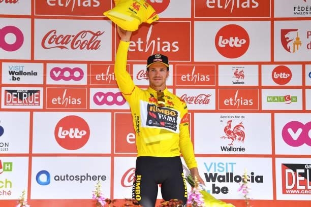 Dylan Groenewegen of Netherlands and Team Jumbo - Visma Yellow Points Jersey celebrates at podium during the 42nd Tour de Wallonie 2021, Stage 4...