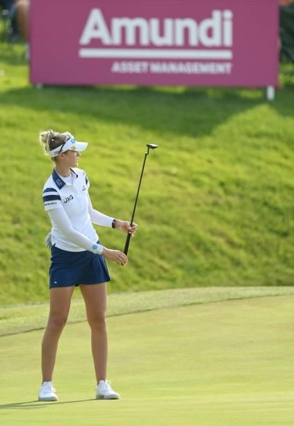 Nelly Korda of The United States putts on the 18th green during day two of the The Amundi Evian Championship at Evian Resort Golf Club on July 23,...