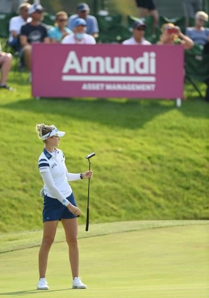 Nelly Korda of The United States putts on the 18th green during day two of the The Amundi Evian Championship at Evian Resort Golf Club on July 23,...