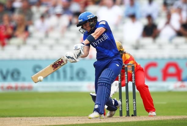 Heather Knight of London Spirit bats during The Hundred game between Birmingham Phoenix and London Spirit at Edgbaston on July 23, 2021 in...
